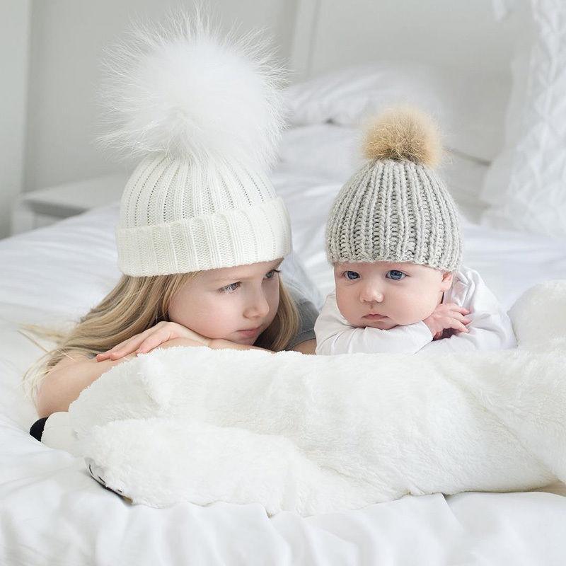 Winter Beanie Fur Pom Hat Set