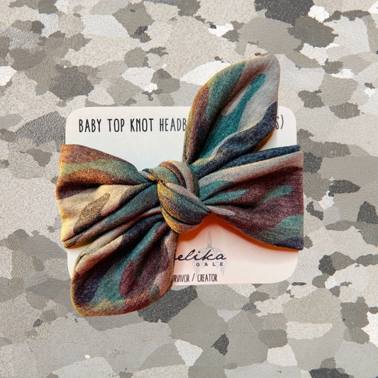 Camo Courage Baby Top Knot Turban Twist Headband | by Angelika Gale