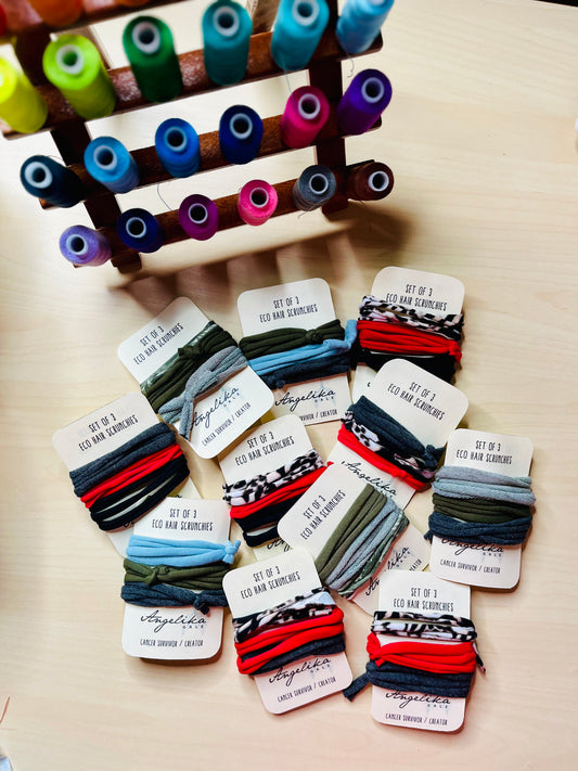 10-Packs Wholesale Bundle of Eco Hair Scrunchies -  by Angelika Gale (Cancer Survivor)