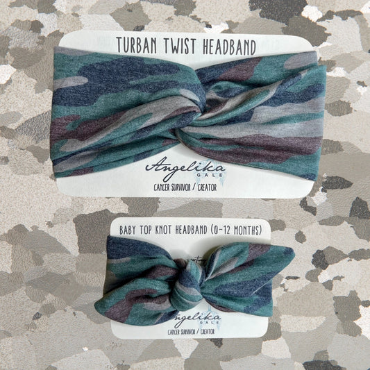 Camo Courage - Mama + Me Headband Set - Soft Jersey Top Knot for Baby & Adult | Gift-Ready + Gives Back