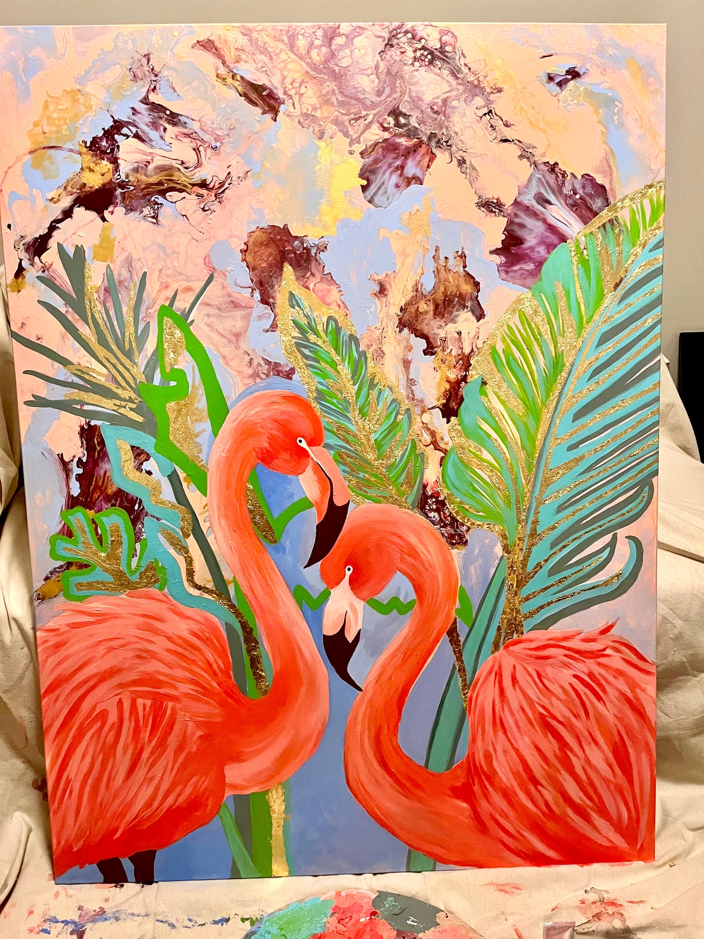 Pink Paradise Flamingoes - Wall Art - by Angelika Gale