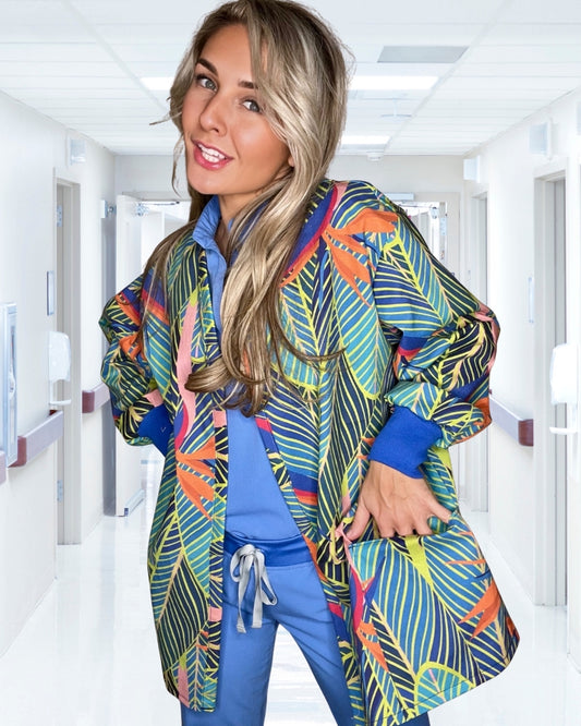 Rainforest Radiance Statement Scrub Jacket for Nurses and Healthcare Providers by Angelika Gale (Cancer Survivor)