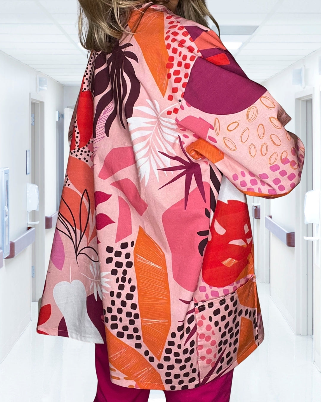 Pink Papaya Statement Scrub Jacket for Nurses and Healthcare Providers by Angelika Gale (Cancer Survivor)