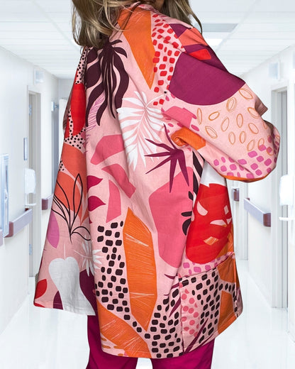 Pink Papaya Statement Scrub Jacket for Nurses and Healthcare Providers by Angelika Gale (Cancer Survivor)