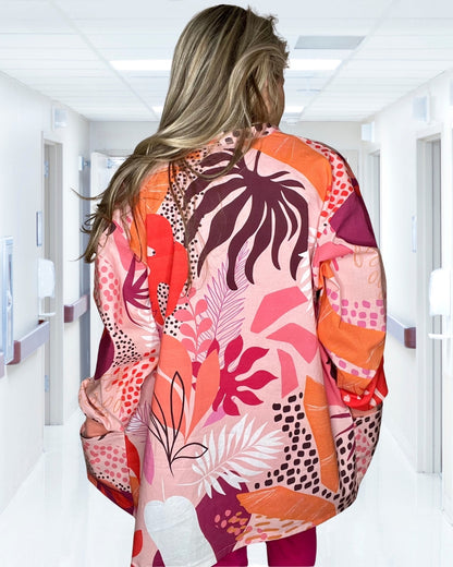 Pink Papaya Statement Scrub Jacket for Nurses and Healthcare Providers by Angelika Gale (Cancer Survivor)