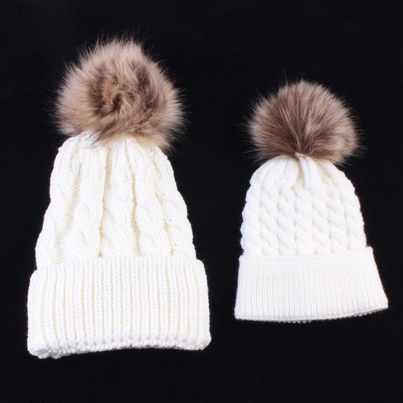 Winter Beanie Fur Pom Hat Set