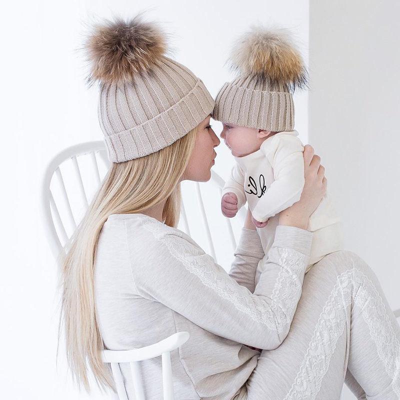 Winter Beanie Fur Pom Hat Set