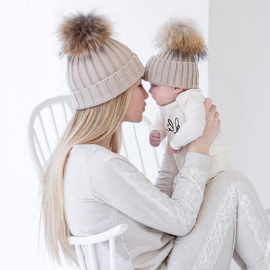 Winter Beanie Fur Pom Hat Set