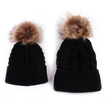 Winter Beanie Fur Pom Hat Set
