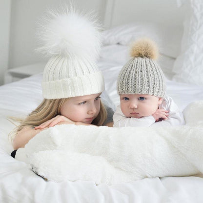 Winter Beanie Fur Pom Hat Set