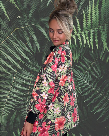 Hibiscus Escape Statement Scrub Jacket for Nurses and Healthcare Providers by Angelika Gale (Cancer Survivor)