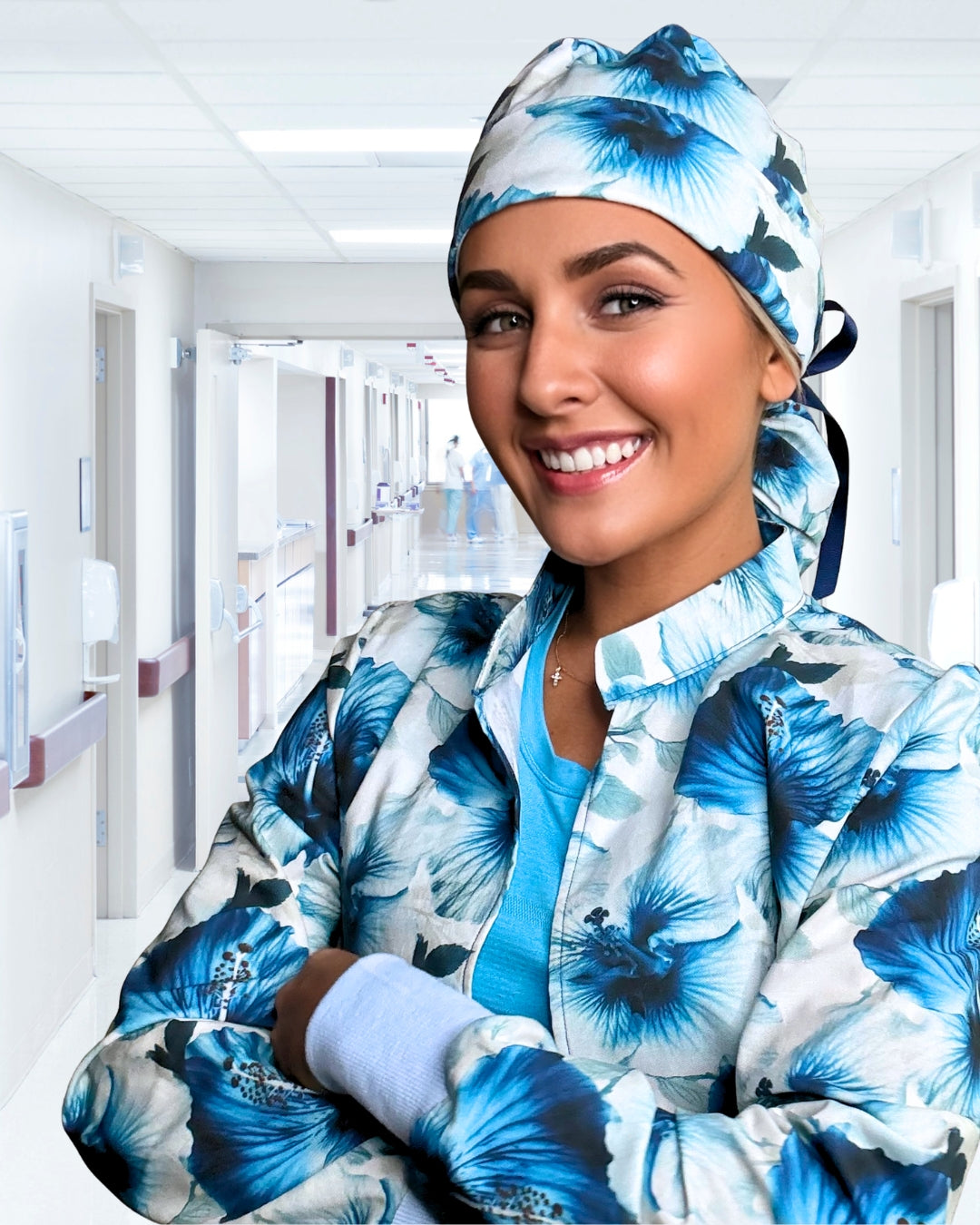 Blue Hibiscus Pop Scrub Cap