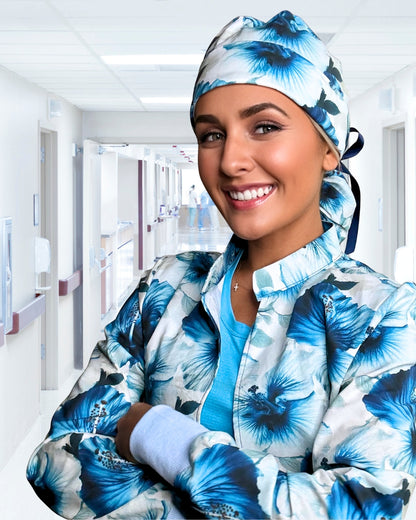 Blue Hibiscus Pop Scrub Cap