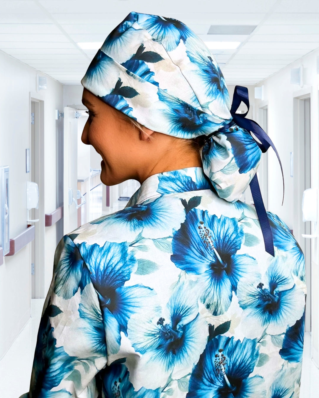 Blue Hibiscus Pop Scrub Cap