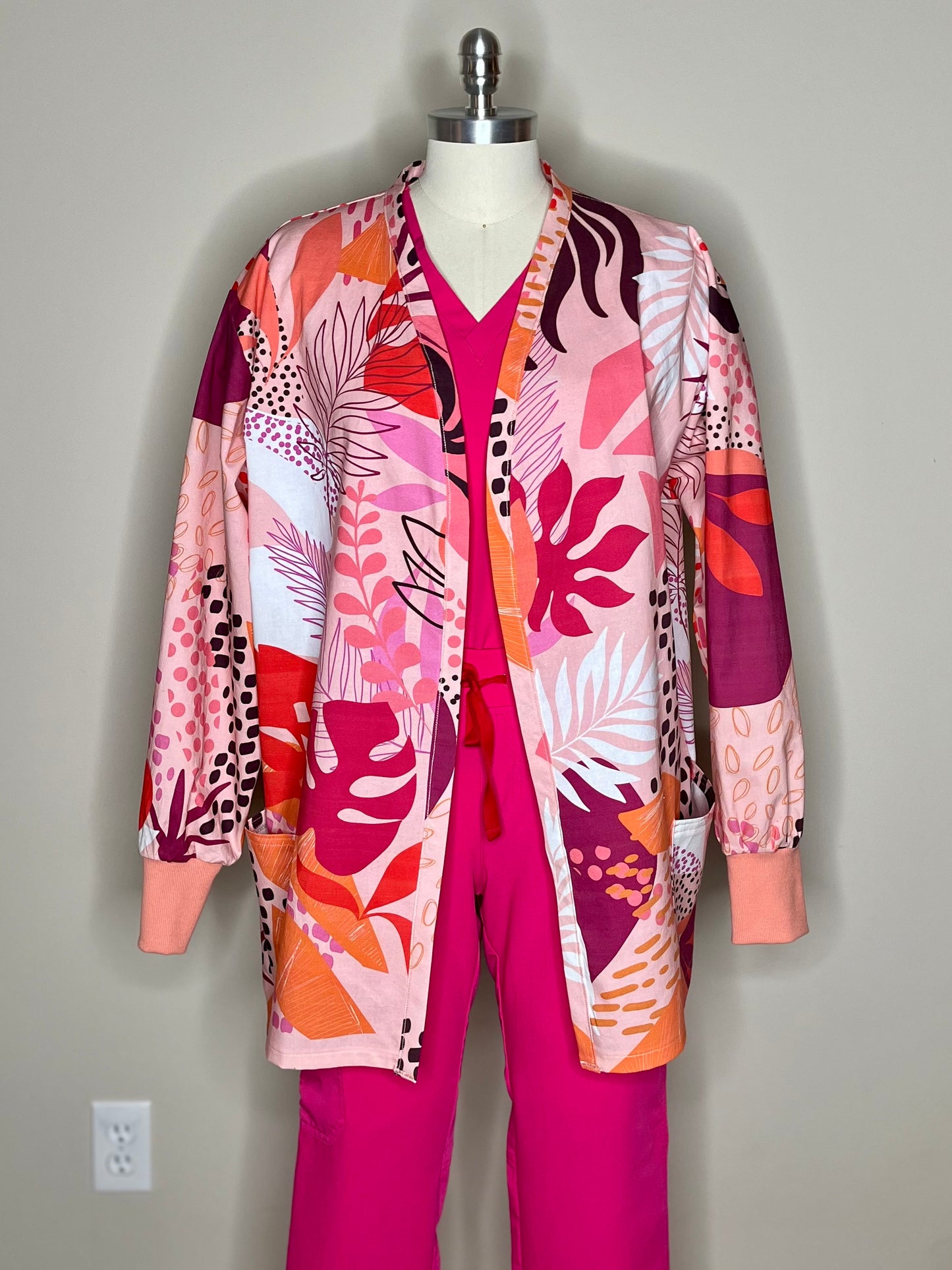 Pink Papaya Statement Scrub Jacket for Nurses and Healthcare Providers by Angelika Gale (Cancer Survivor)