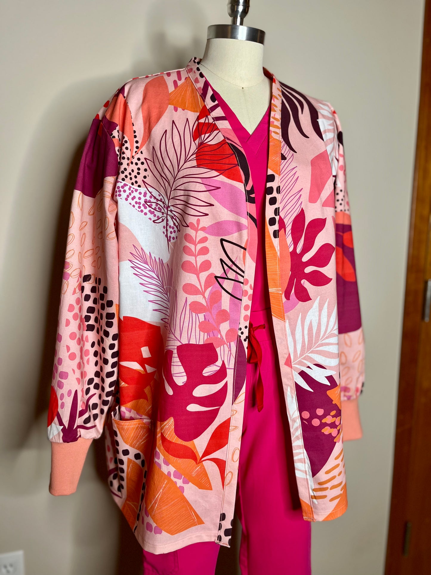 Pink Papaya Statement Scrub Jacket for Nurses and Healthcare Providers by Angelika Gale (Cancer Survivor)