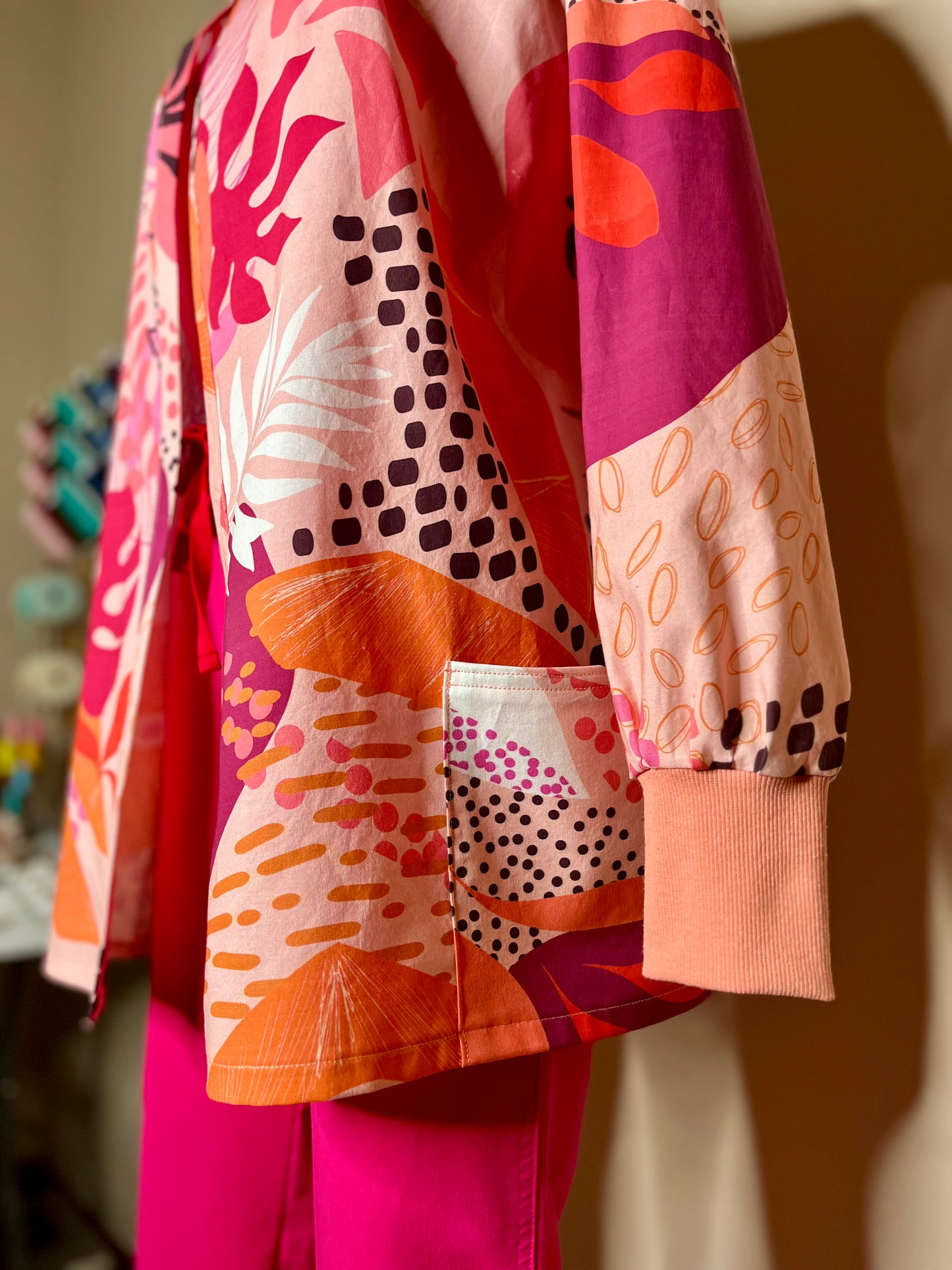 Pink Papaya Statement Scrub Jacket for Nurses and Healthcare Providers by Angelika Gale (Cancer Survivor)