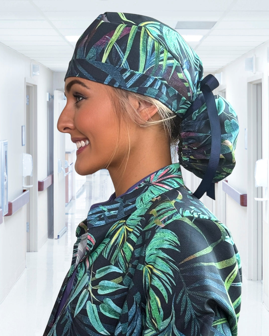 Midnight Paradise - Mandarin Collar Tropical Scrub Jacket