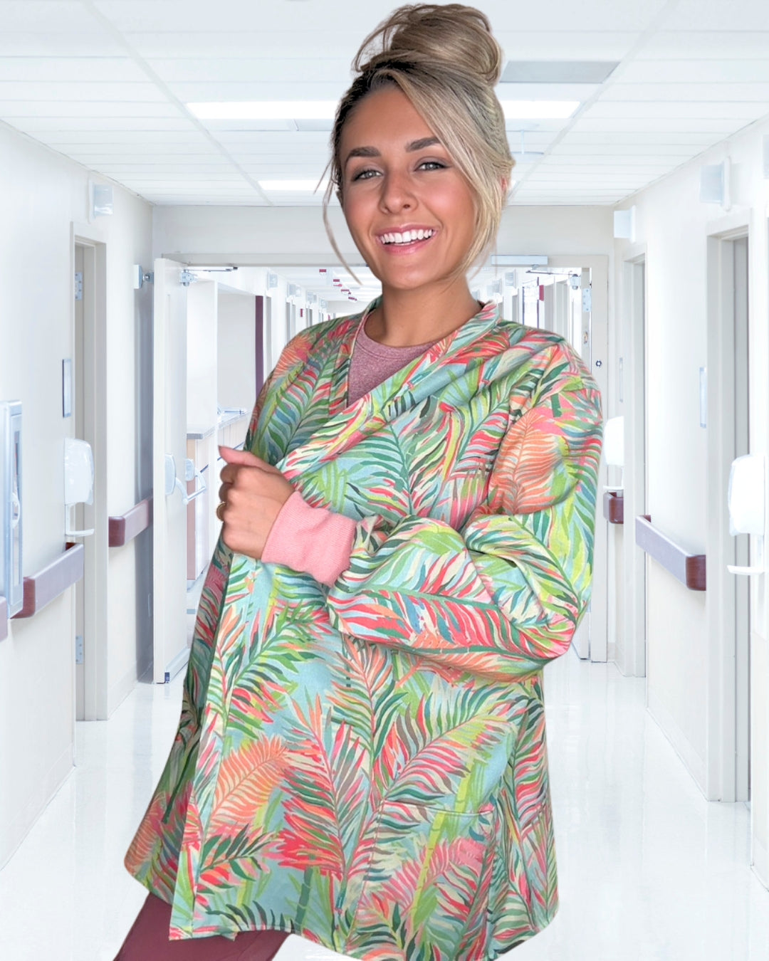 Palm Sunset - Collarless Tropical Scrub Jacket