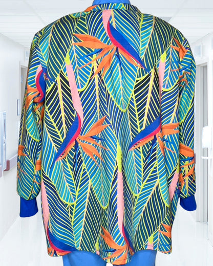 Rainforest Radiance - Collarless Tropical Scrub Jacket
