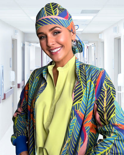 Rainforest Radiance - Mandarin Collar Tropical Scrub Jacket
