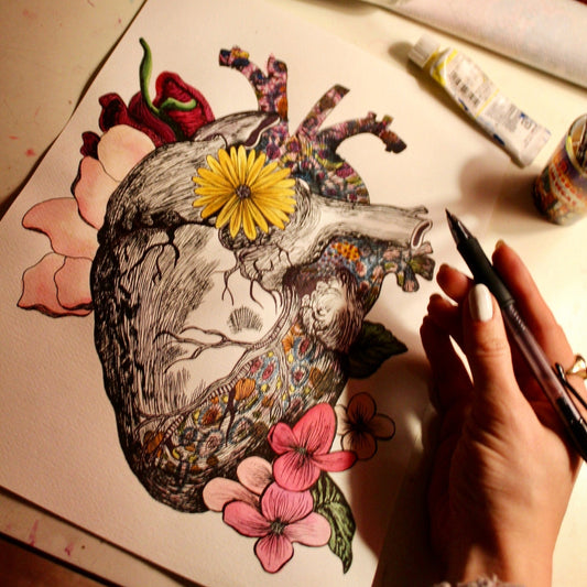 Anatomical Heart Print, Watercolor and Ink Painting, Anatomical Heart Art Print by Angelika Gale