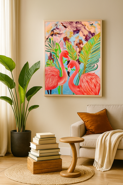 Paradise in Pink - Flamingo Wall Art Print - Bold Coastal Decor - by Angelika Gale