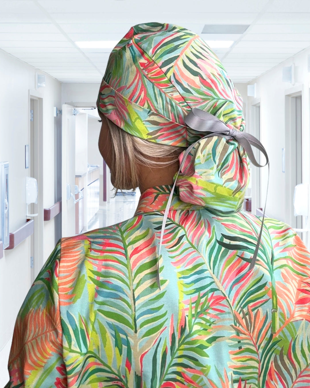 Palm Sunset - Mandarin Collar Tropical Scrub Jacket
